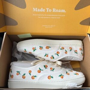 Soludos Marin Embroidered Ivory Sneakers with Orange Embroidery